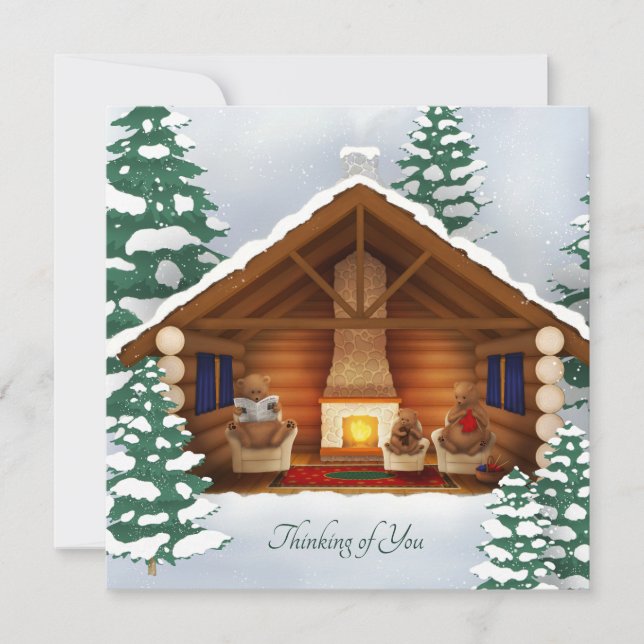 Charming Woodland Bear Family Personalized Note Card (Front)