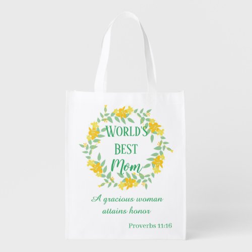Charming Worlds Best Mom Floral Grocery Bag