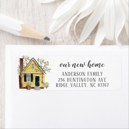 Charming Yellow House New Home Address Label