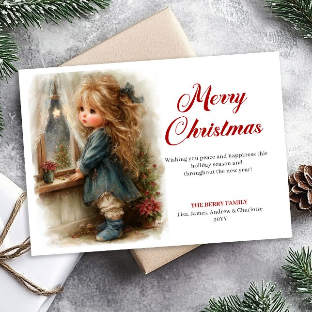 Charmingly Little Girl Awaits Santa Digital   Holiday Card (Charmingly Little Girl Awaits Santa Digital Holiday Card)