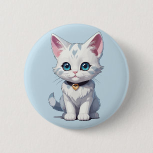 Charmingly White Cat Design Button