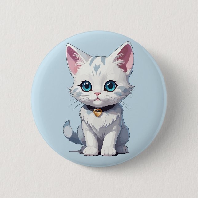 Charmingly White Cat Design Button (Front)
