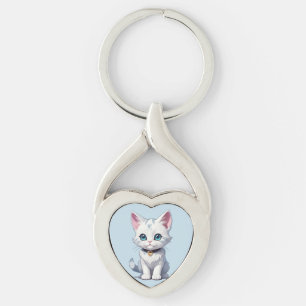 Charmingly White Cat Design Keychain