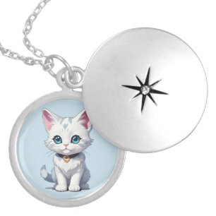 Charmingly White Cat Design Locket Necklace