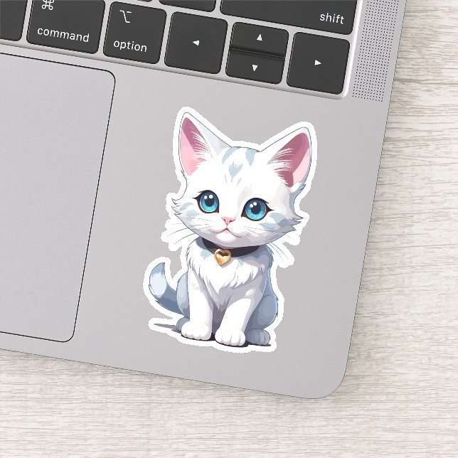 Charmingly White Cat Design Sticker (Detail)