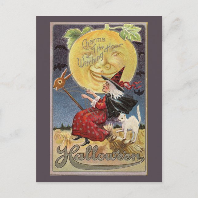 Charms of the Witching Hour Halloween Vintage Postcard (Front)