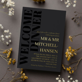 Charoal Black & Gold Typography Welcome Dinner Foil Invitation