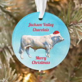 Charolais Bull in Santa Hat Ornament