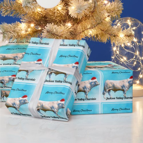 Charolais Bull in Santa Hat Wrapping Paper