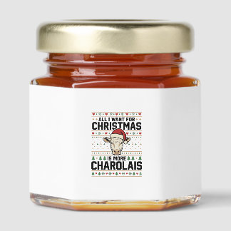 Charolais Christmas Cow Ugly Sweater Vector Design Honey Jar Favors