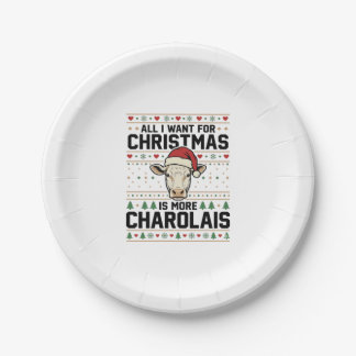Charolais Christmas Cow Ugly Sweater Vector Design Paper Plates