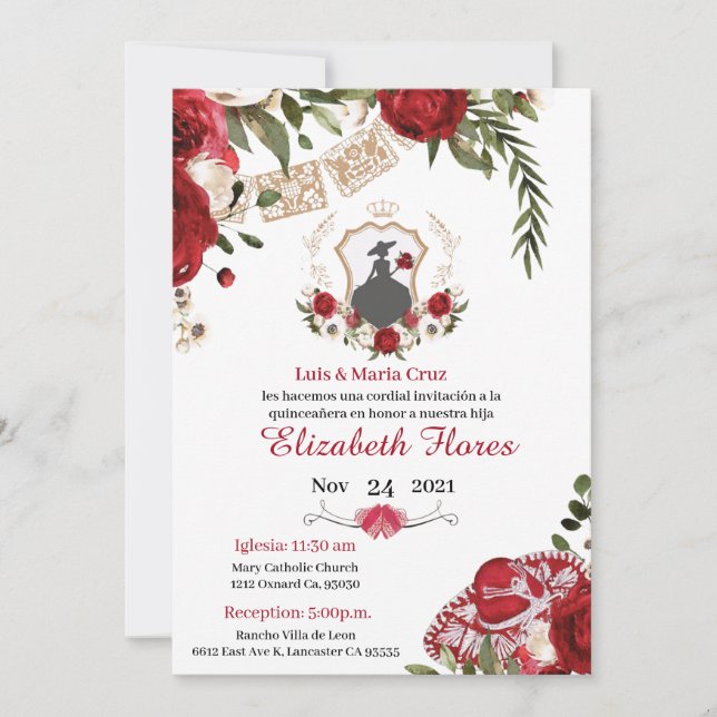 Charra Burgundy Red, Charro Western Invitation (Front)