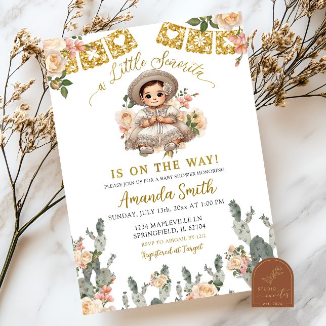 Charra Ivory Roses Señorita On The Way Baby Shower Invitation (Creator Uploaded)