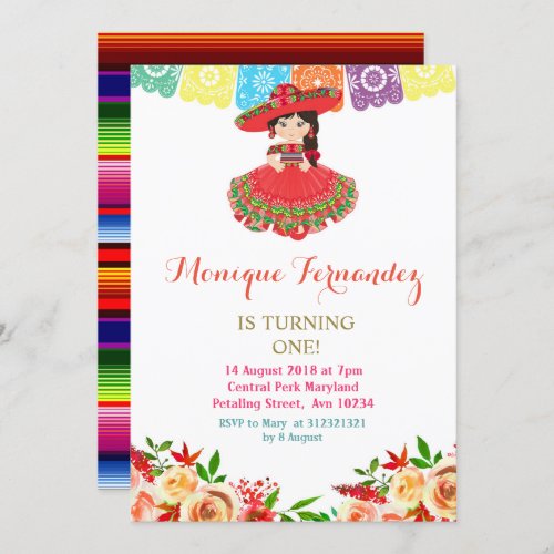 Charra Mexican Birthday Invitation Girl