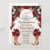 Charra Quinceanera Invitation, Red Roses Mariachi (Front/Back)