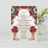 Charra Quinceanera Invitation, Red Roses Mariachi (Standing Front)