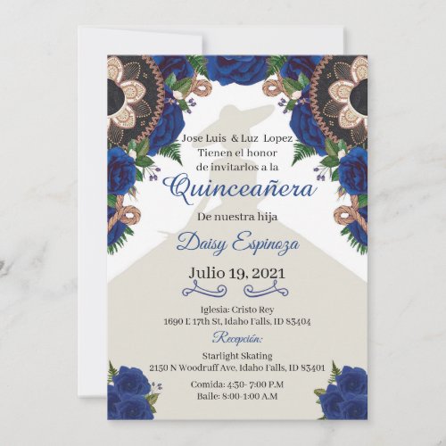 Charra Quinceanera Invitation Royal blue Mariachi Invitation