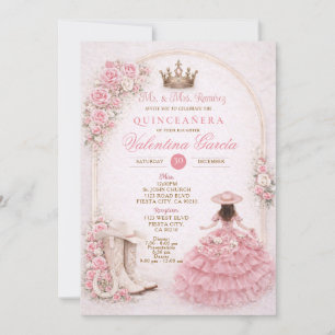 Charra Western Quince Blush Pink Quinceañera Invitation