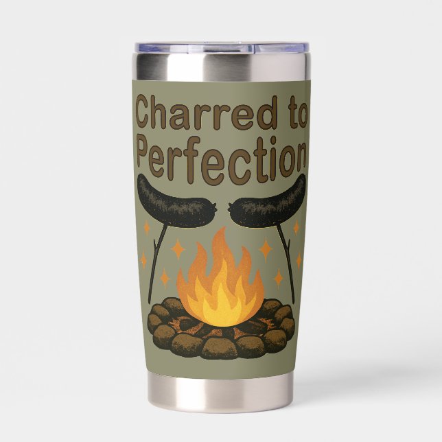 Charred to Perfection Funny Campfire Hot Dog Insulated Tumbler (Front)