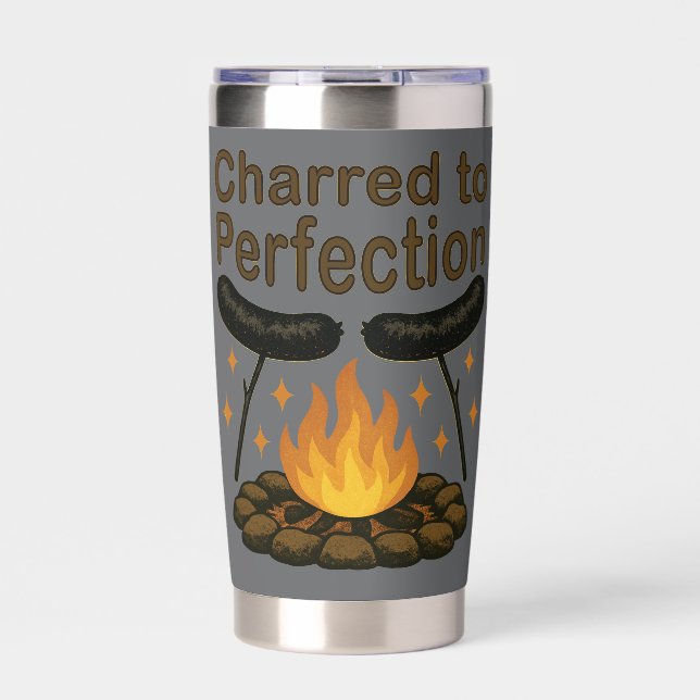Charred to Perfection Funny Campfire Hot Dog Insulated Tumbler (Front)