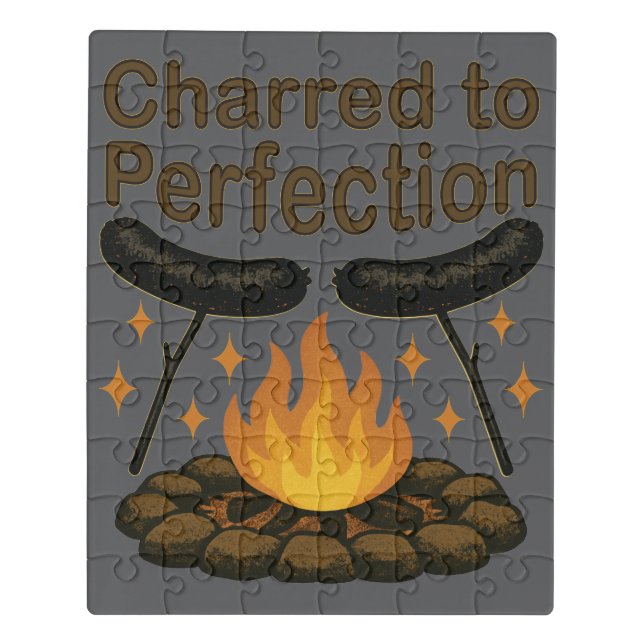 Charred to Perfection Funny Campfire Hot Dog Jigsaw Puzzle (Puzzle Vertical)