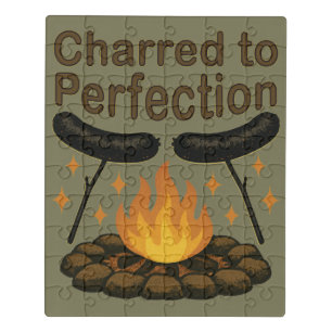 Charred to Perfection Funny Campfire Hot Dog Jigsaw Puzzle