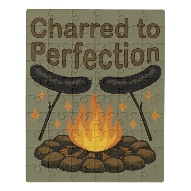 Charred to Perfection Funny Campfire Hot Dog Jigsaw Puzzle (Puzzle Vertical)