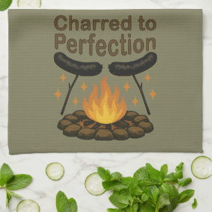 Charred to Perfection Funny Campfire Hot Dog Kitchen Towel