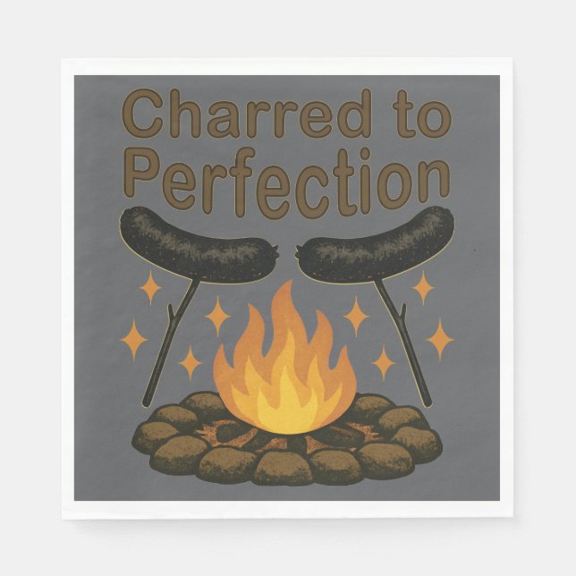 Charred to Perfection Funny Campfire Hot Dog Napkins (Front)