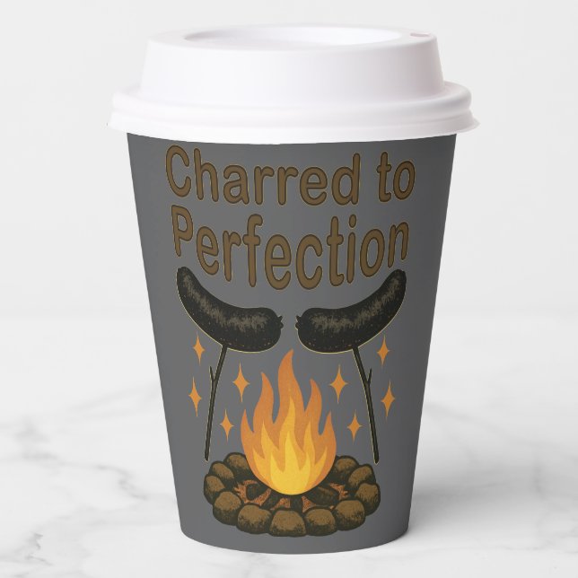 Charred to Perfection Funny Campfire Hot Dog Paper Cups (Front)