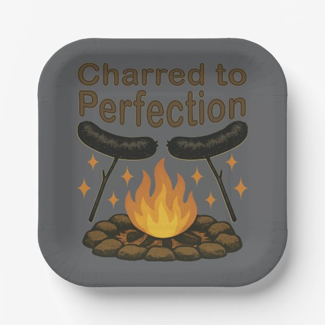 Charred to Perfection Funny Campfire Hot Dog Paper Plates (Front)