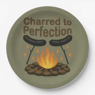 Charred to Perfection Funny Campfire Hot Dog Paper Plates