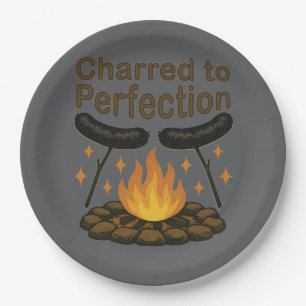 Charred to Perfection Funny Campfire Hot Dog Paper Plates