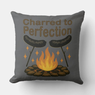 Charred to Perfection Funny Campfire Hot Dog Throw Pillow