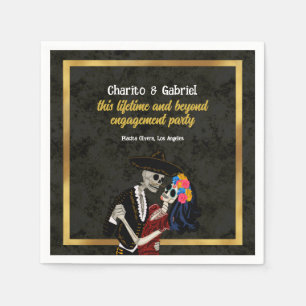 Charro and Catrina Sugar Skulls Black Napkins