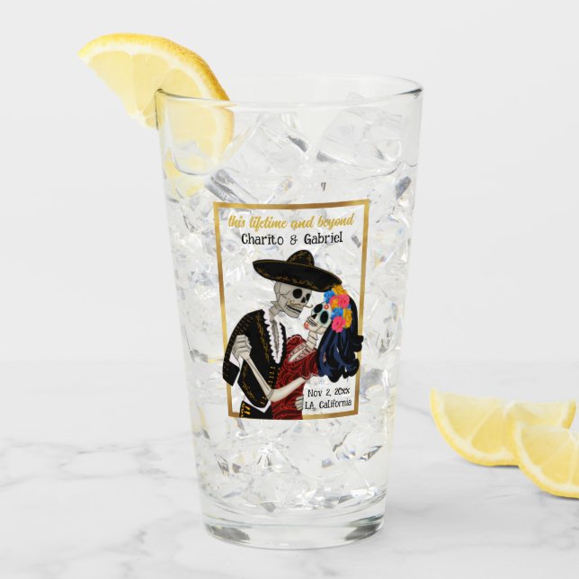 Charro and Catrina Sugar Skulls Dancing  Glass (Front Ice)