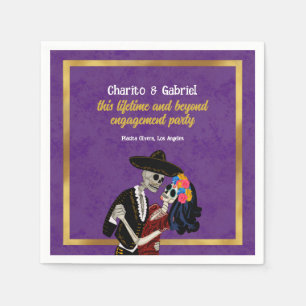 Charro and Catrina Sugar Skulls Dancing Purple Napkins