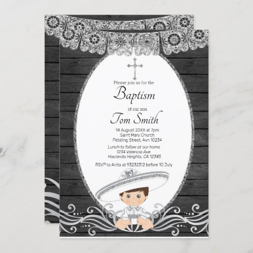 Charro Baptism Silver Invitation