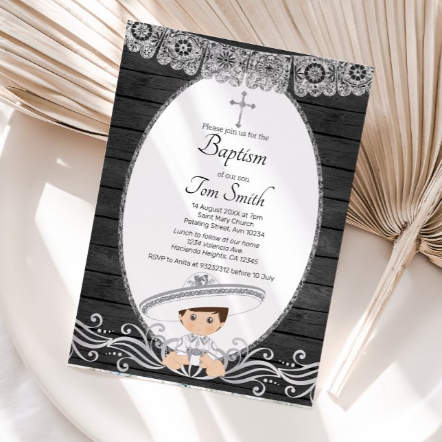Charro Baptism Silver Invitation (Creator Uploaded)