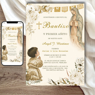 Charro Bautizo Niño Virgen Guadalupe Primer Añito  Invitation