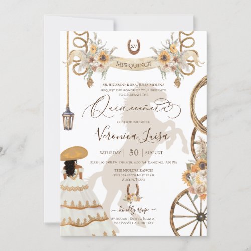 Charro Floral Boho Rustic Country Quinceanera v2 Invitation