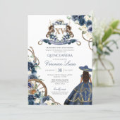 Charro Horse Crest Royal Navy Blue Quinceanera Inv Invitation (Standing Front)