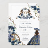 Charro Horse Crest Royal Navy Blue Quinceanera Inv Invitation (Front/Back)