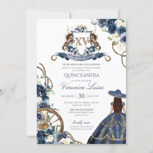 Charro Horse Crest Royal Navy Blue Quinceañera Invitation