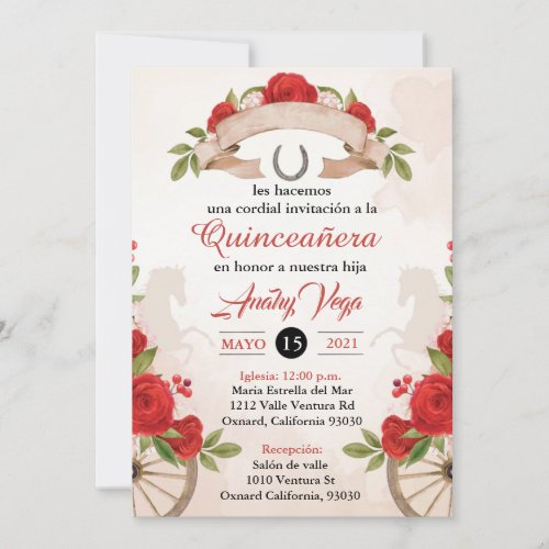 CharroHuapango Quinceanera Invitation Red Roses Invitation