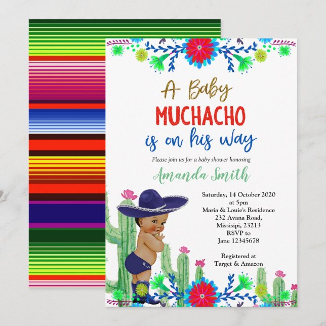 Charro Muchacho Mexican Boy Baby Shower Invitation (Front/Back)