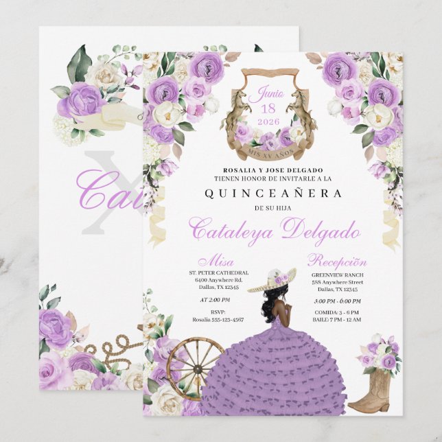 Charro Princess Lilac Western Quinceañera Invitation (Front/Back)