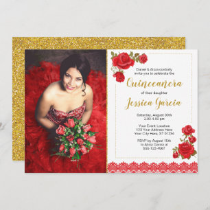 Charro Quinceañera Invitation Roses and Lace