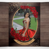Charro Red Roses Gold Add Your Photos Quinceañera  Tri-Fold Invitation (Inside Middle)