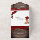 Charro Red Roses Rustic Country Quinceanera  All In One Invitation (Outside)